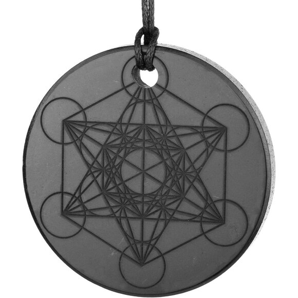 Unique Shungite Stone Necklace - Polished Engraved Cat Design 1.4 Inches